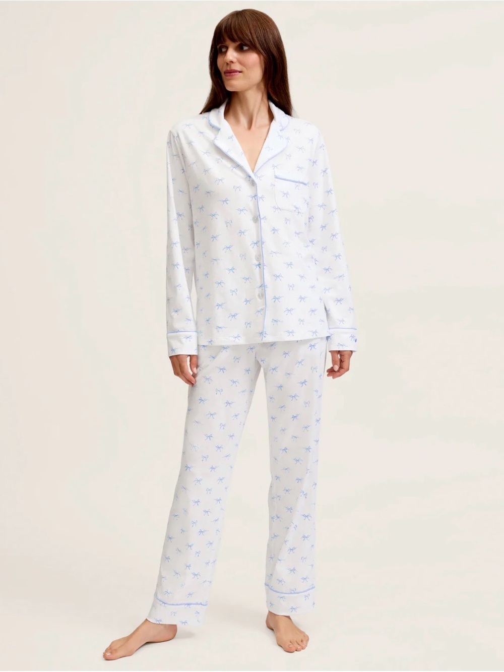 NWT Petite Plume Pima Pajama Set in Something Blue Bows Size Small - Picture 3 of 11